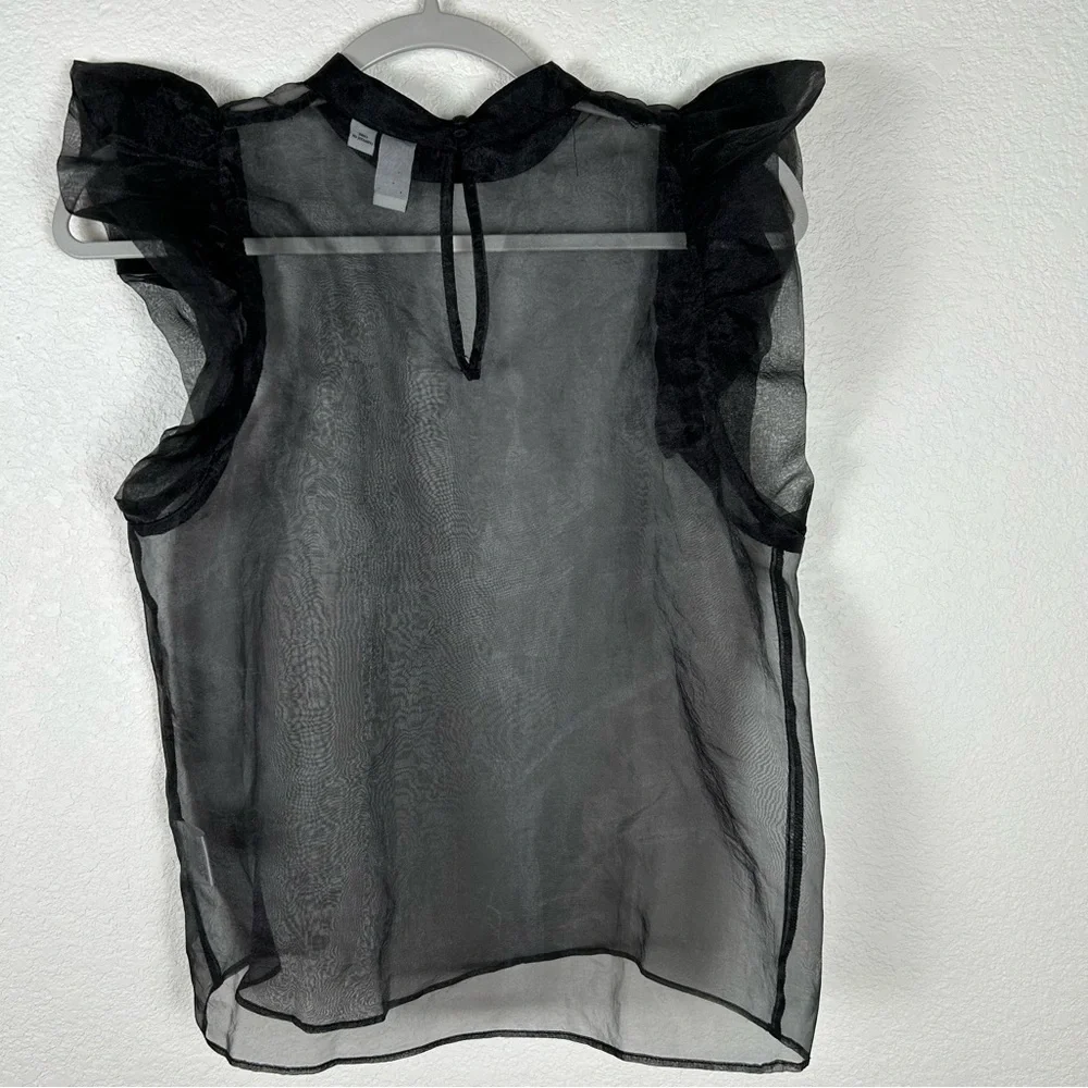 Joie Black Sheer Ruffle Sleeve Blouse - Picture 3 of 10